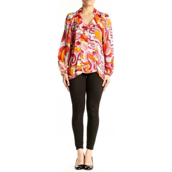 CHUFY KATHMANDU HEIGHTS Pink& Orange Abstract Print Viscose Blouse NWT Size Medi - Picture 2 of 8
